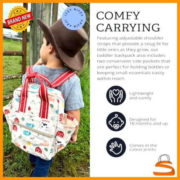 Toddler Backpack with Adjustable Straps, Wipeable Lining, 4 Pockets